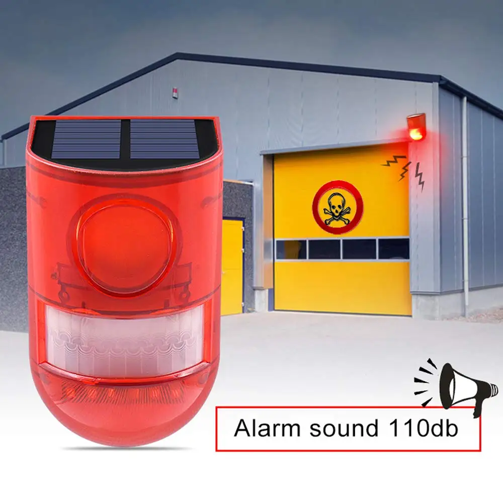 

2021 Solar Sound And Light Alarm Motion Sensor 110 Decibel Siren Sound Alarm And 6 Led Flashing Lights Warning Strobe