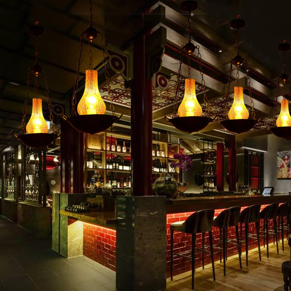 Винтажный Бронзовый железный керосиновый подвесной светильник для лестницы