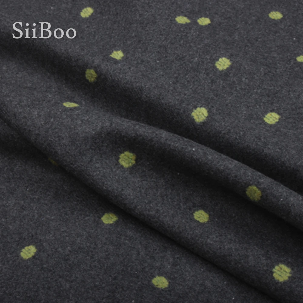 Шерстяная ткань с вышивкой в горошек серого цвета 80% шерсти для зимнего пальто