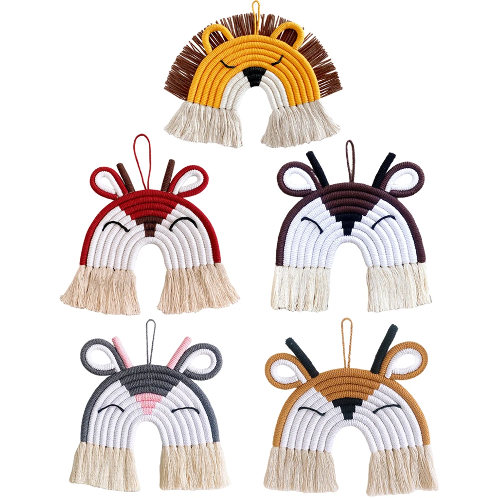 

Макраме с оленем/львом, Радужный Настенный декор для спальни, детской комнаты, красочный гобелен, веревка, плетеная кисточка, настенные подв...