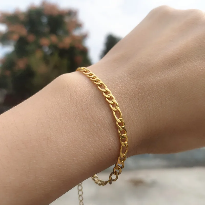 

Women Bracelets Stainless Steel Figaro Link Chain Silver Color Bracelet Bangles Couple Jewelry Unisex Wrist Jewelry Gifts