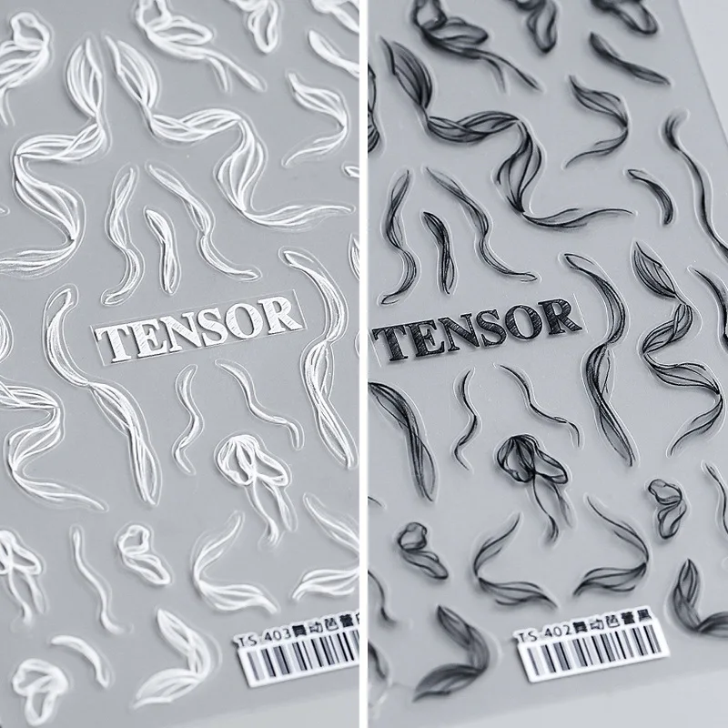 

1pcs Ribbon Pattern 3D Nail Art Sticker white French Retro self-Adhesive nail decals Manicure Decorations DIY Accessories