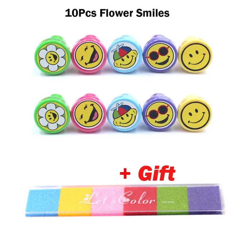 10 FlowerSmil x1 Ink 1 комплект пластиковый прекрасный смайлик Животное штамп с номером игрушка для DIY Декор альбом для вырезок карточки с буквами бумага подарочная игрушка - Цвет: 10 FlowerSmil x1 Ink