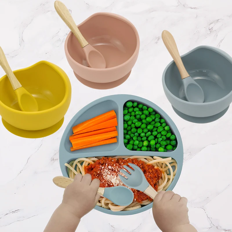 Conjunto de productos para comer para beb&eacute; reci&eacute;n nacido, kit de utensilios antideslizantes que incluye vaso de silicona con pajita, ideal para beb&eacute;s de preescolar-1