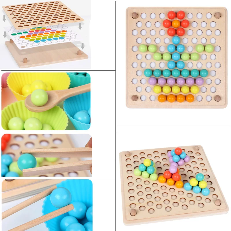Дети Монтессори Деревянные игрушки руки тренировка мозга клип бусины