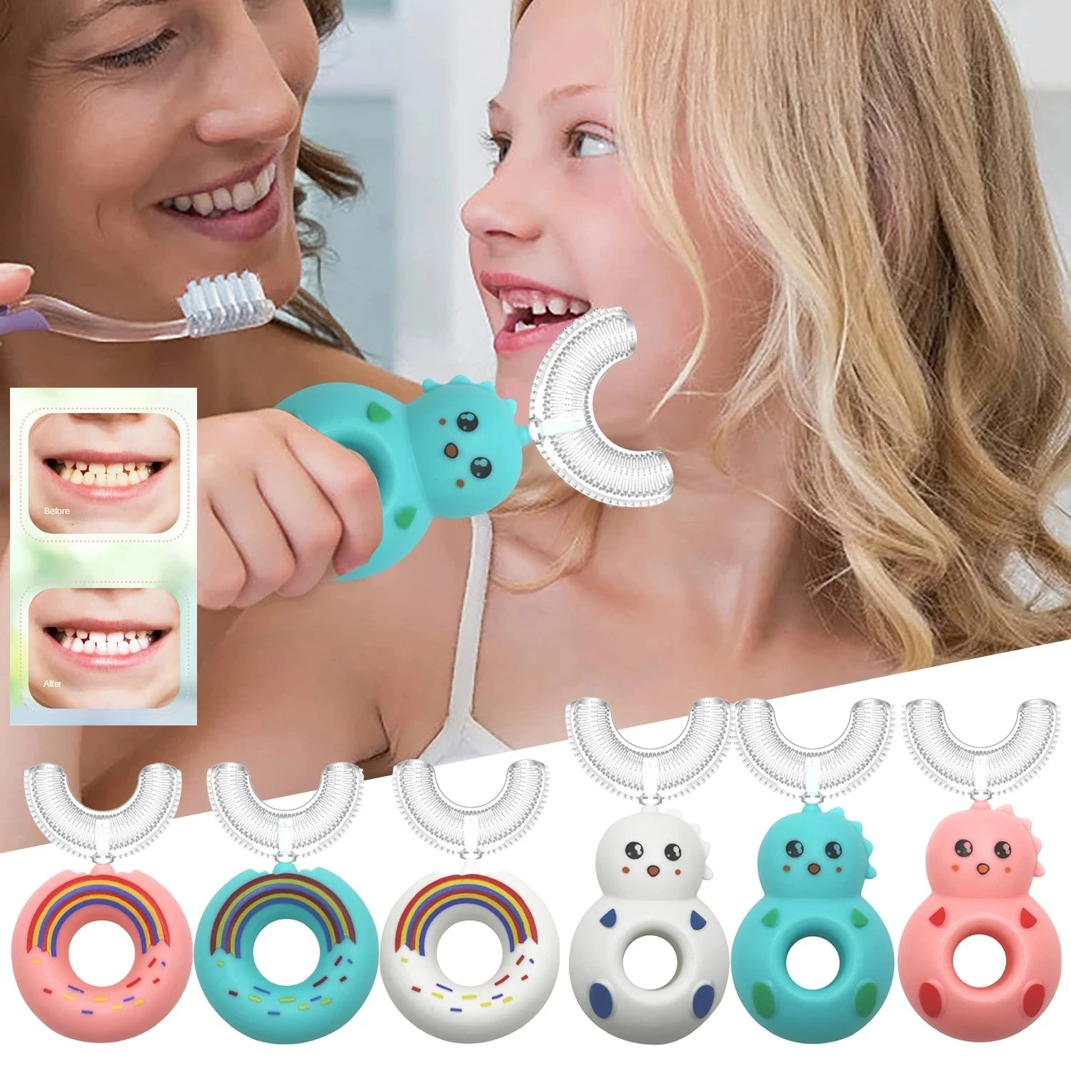 

U-shaped Dinosaur Toothbrush Baby Silicone Toothbrush Children's Teeth Simple Baby Brush Cleaning And Care Convenient Toothbrush