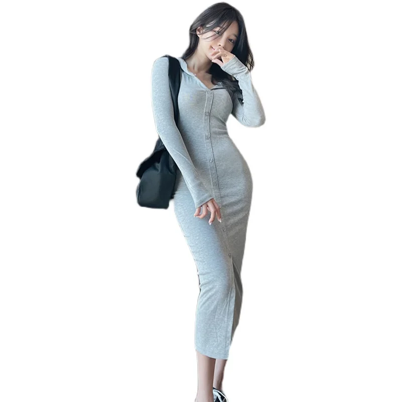 2021 Spring Autumn Women's Bodycon Long Mid-Length Dress Hoodie Elegant Party Wear Sexy Club | Женская одежда