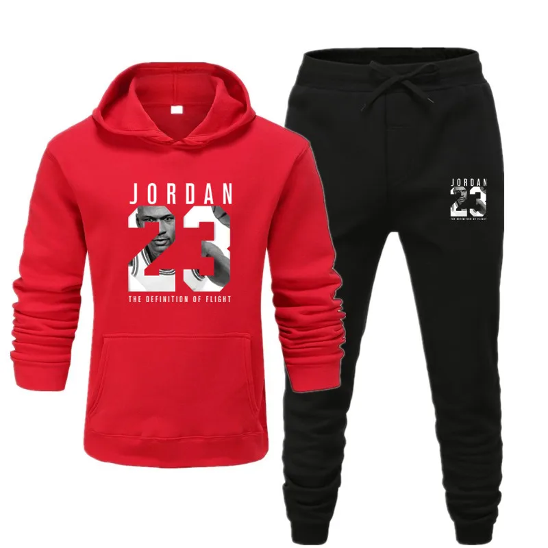 

2020 Men's Hooded Jacket Jordan 23 Sportswear Pullover Wool Hoodie + Jogging Sports Pants Men's Sweatshirt Basketball Uniform