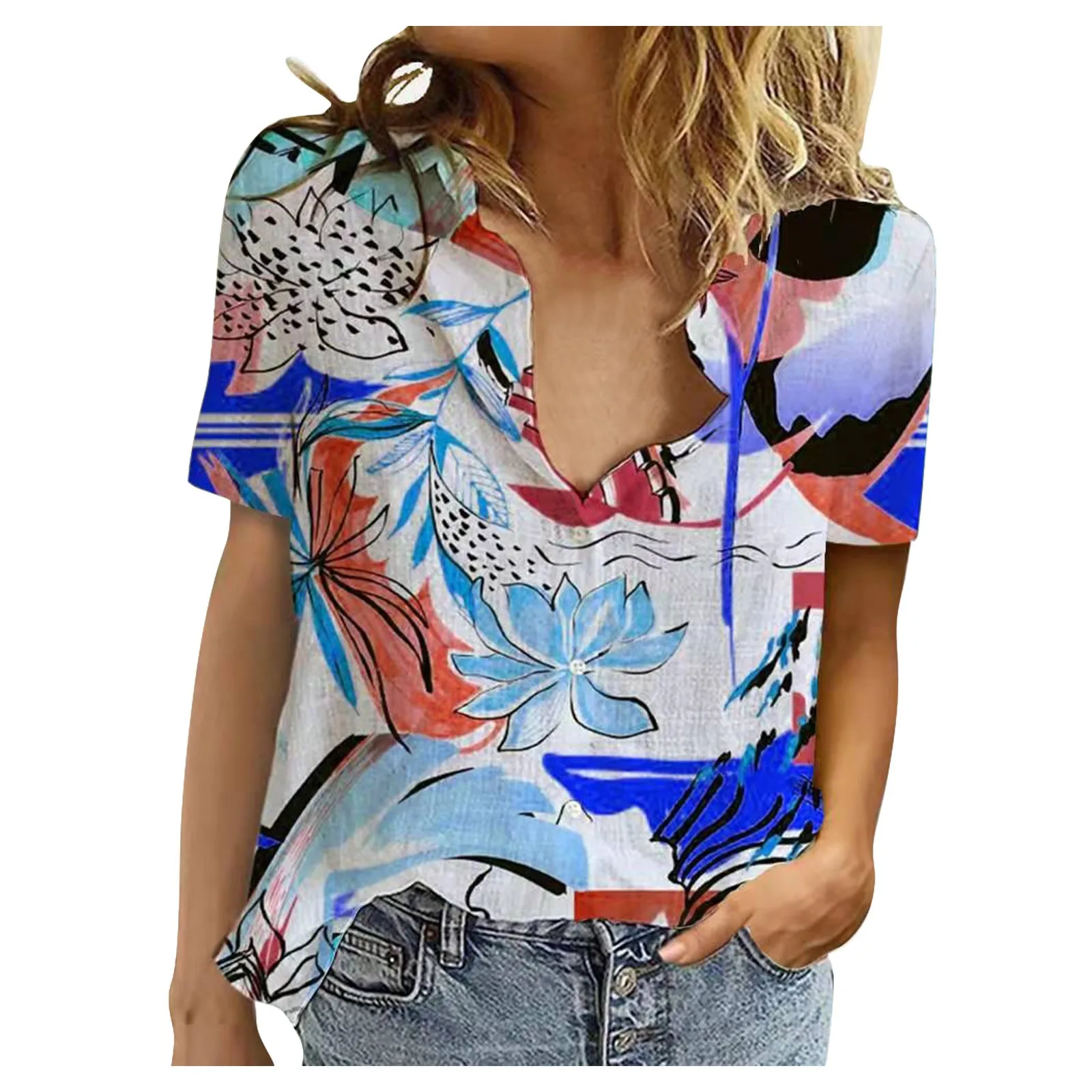 

Patchwork Print Lapel blouse Women Vintage Oversize Top Femme Plus Size Short Sleeve Casual Button Women Shirts blusas 40#