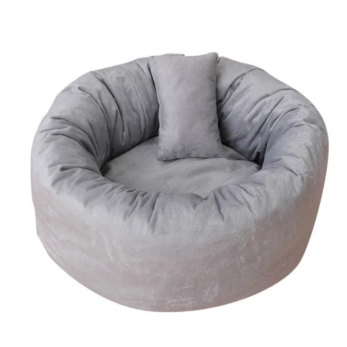 Pets Shag Plush Donut Cuddler Calming Bed Round Plush Cat Dog Mat Sleeping Bed with Pillow E2S