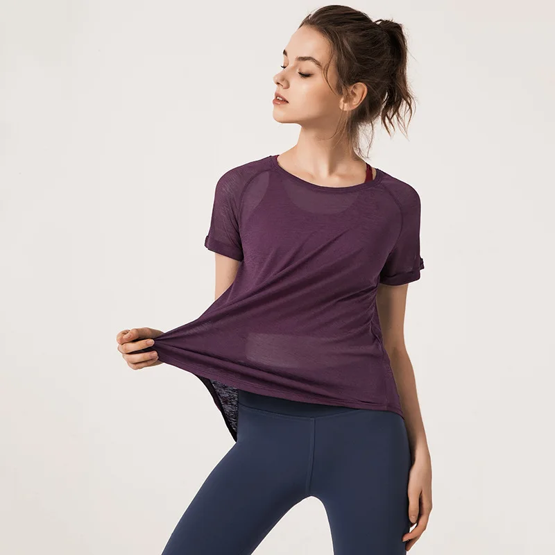 KFDD 2019 новый сплошной цвет дышащий спортивный топ с разрезом сзади Йога короткими