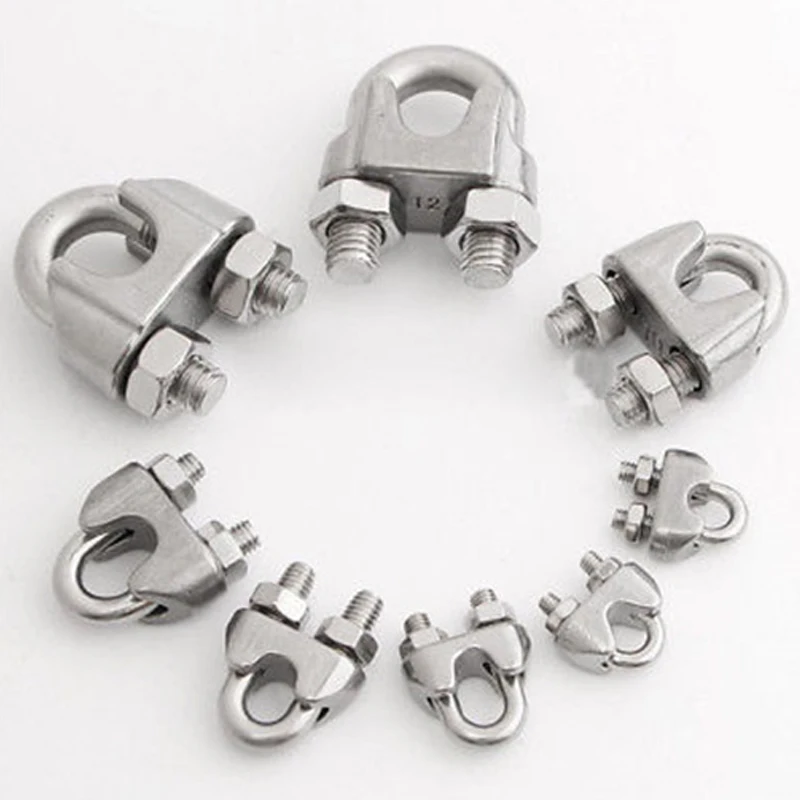 

20 шт./лот 2/4/6/8/10/12 мм Проволочный Трос из нержавеющей стали, зажимы для бульдога, Кабельный Шнур, U-образные болты, пряжка, уличные инструменты ...