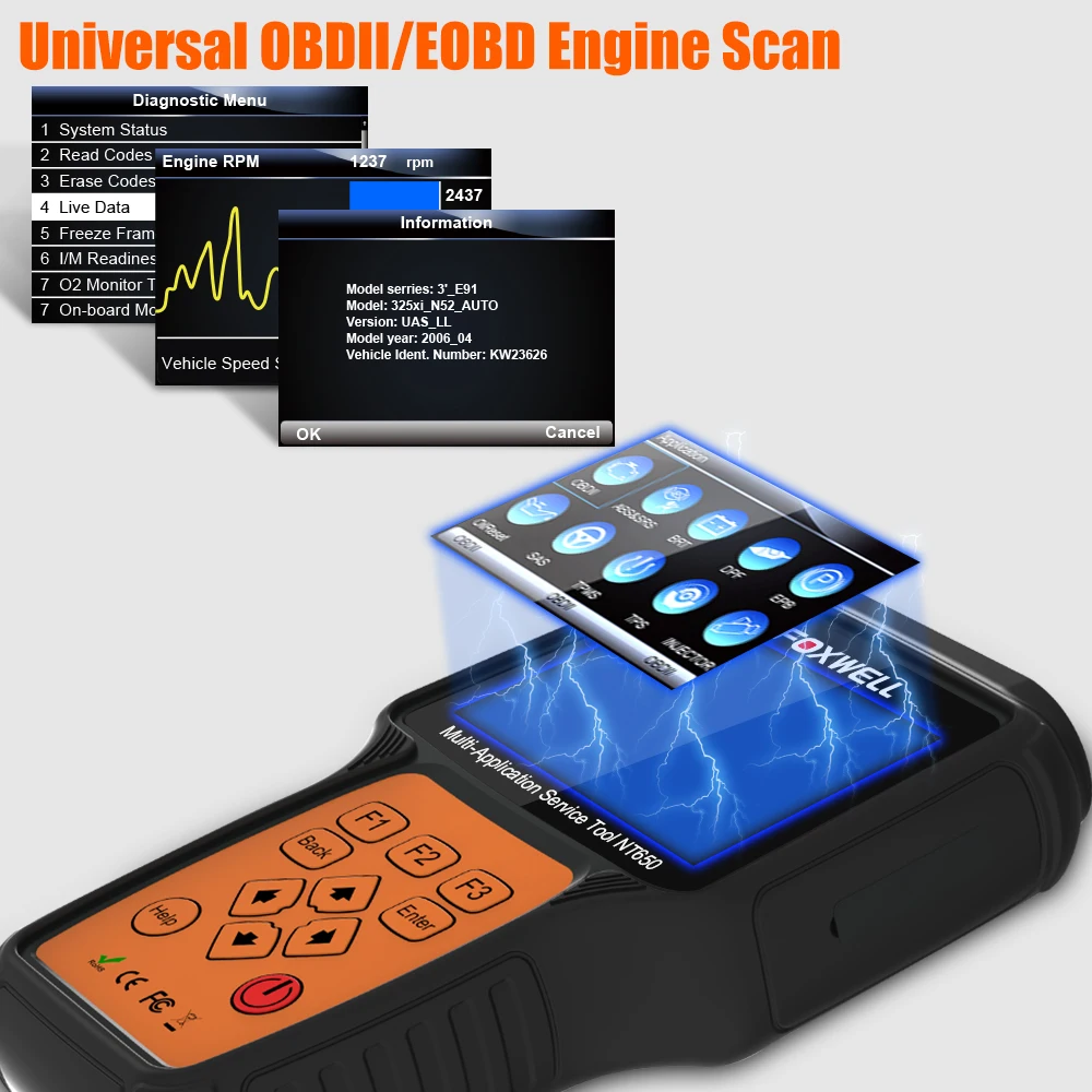 Автомобильный диагностический инструмент FOXWELL NT650 OBD2 инжектор DPF BMS EPB сброс масла