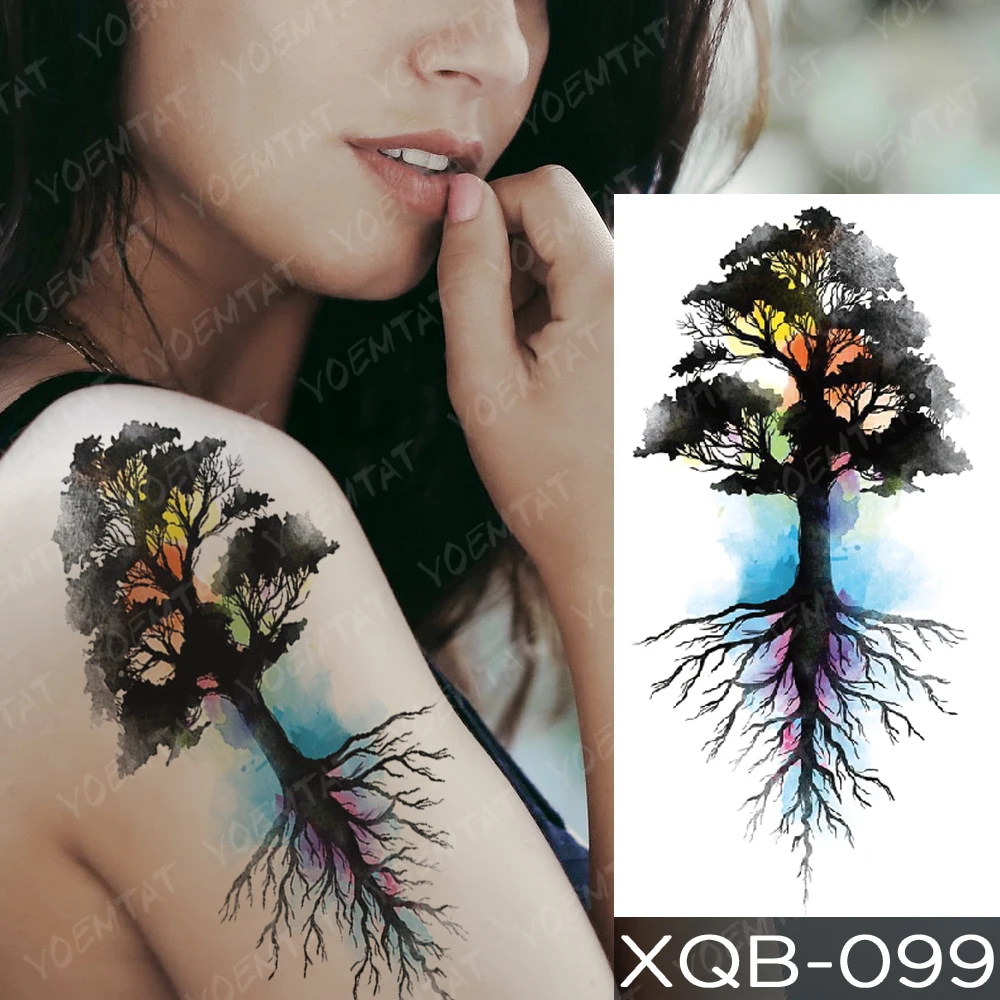 Waterproof Temporary Tattoo Sticker Forest Deer Bird Skull Flower Flash Tattoos Color Family Tree Body Art Arm Fake Tatoo Women | Красота и