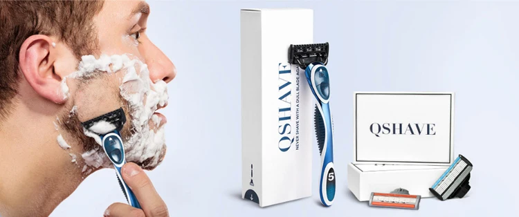 QShave It синяя серия ручное бритвенное лезвие для мужчин Сменное лезвие X5 Blade Plus 1 лезвие для триммера США верхнее лезвие, 4 картриджа