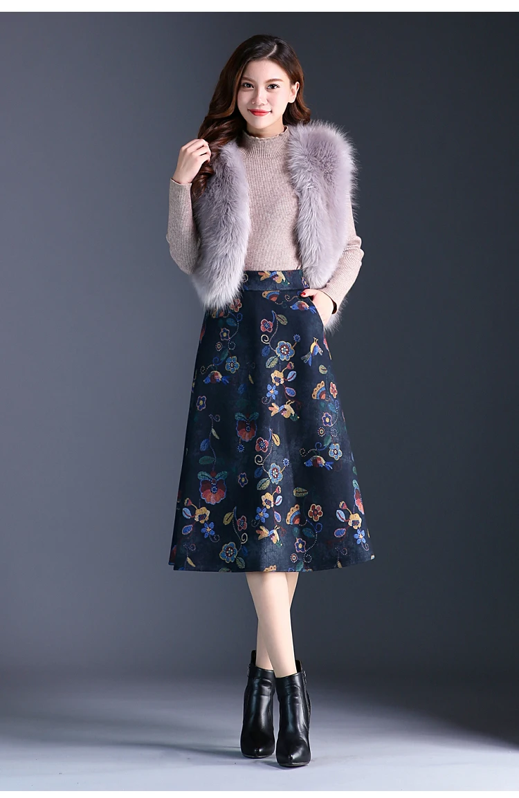Beiyingni High Waist Skirt Women Plus Size Retro Korean Floral Print Midi Skirts New Arrival S-3XL Elegant Saias Autumn Winter