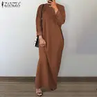 ZANZEA осенний женский Дубай, Турция, платье с длинным рукавом, сарафан-кафтан, элегантный однотонный длинный Vestidos Robe Femme мусульманские платья абайя