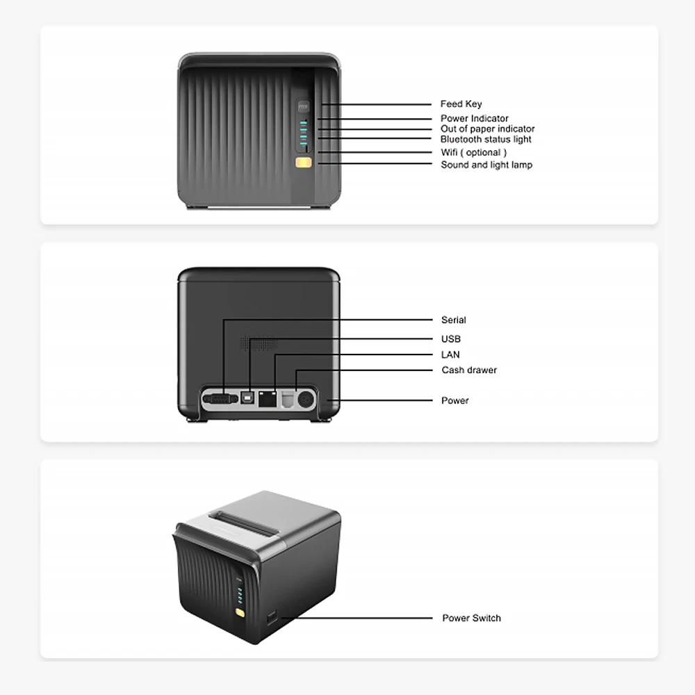 Термопечать 80 мм pos-принтер Настольный чековый автоматический резак бумаги USB