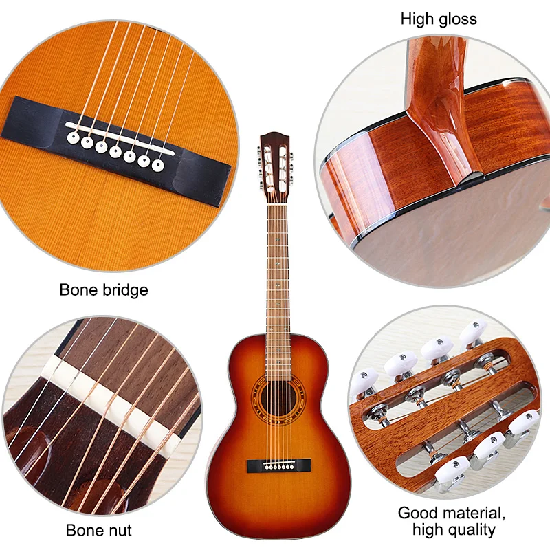 7-струнная Акустическая гитара Sunburst цвет 39 дюймов глянцевая фольклорная