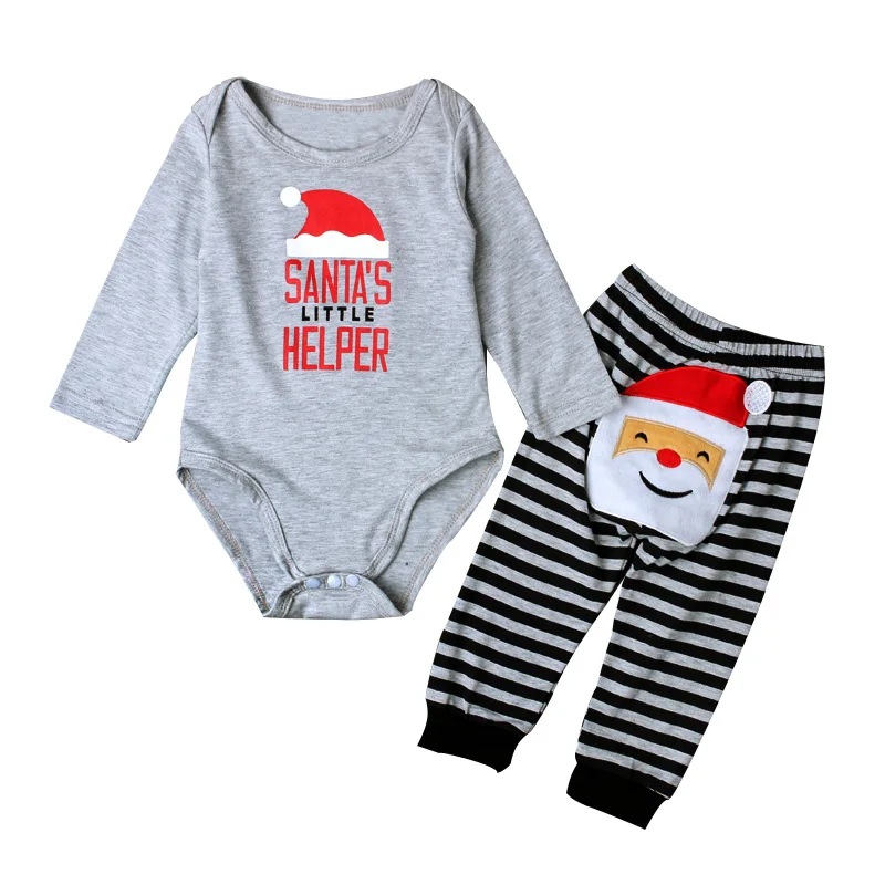 Gray Santa Рождественский комбинезон для новорожденных мальчиков и девочек, длинные штаны в полоску, комплект одежды, красный комбинезон, рождественские пижамы для младенцев - Цвет: Gray Santa