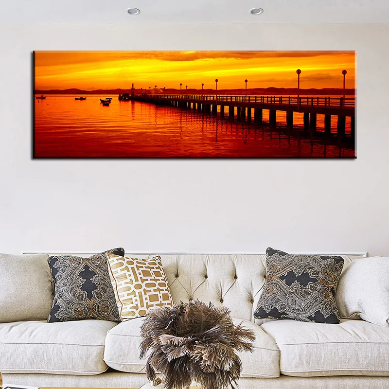

60x180cm-Beautiful Bridge Sunset Scenery Painting Print on Waterproof Canvas Large Size Wall Art Picture for Living Room Cuadros