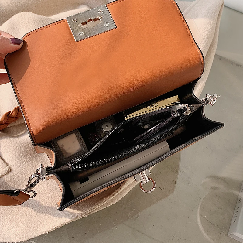 

Stone Flap Shoulder Bags For Women 2020 Weave Strap Luxury Leather Handbags Solid Square Messenger Bag Retro Female Tote Bag Sac