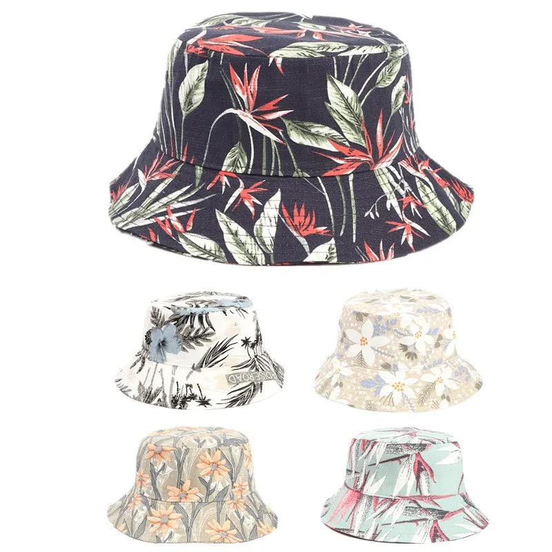

Printing fisherman bucket hat Flower fisherman hat cotton and linen printing basin hat summer outdoor leisure all-match sun hat