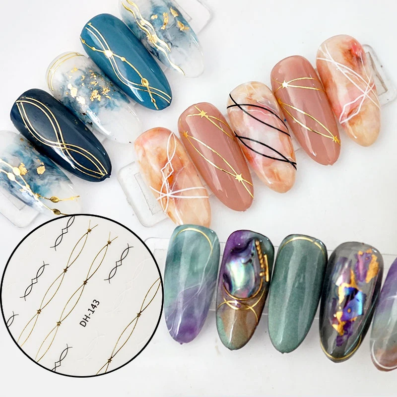 1 шт. золотые черные белые линии многоразмерная лента наклейка для ногтей