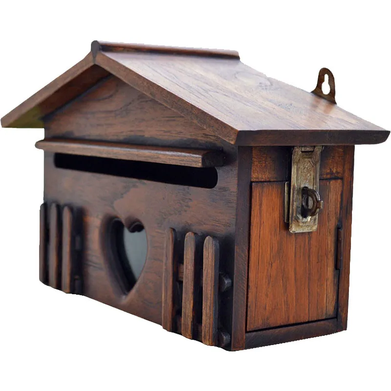 Handmade Outdoor Mailbox Garden Mailbox Villa Wooden Wall-Mounted Letter Box Milk Delivery Box mailing box apartment decoration