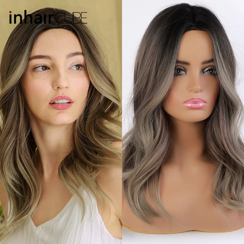 Inhaircube синтетические парики с длинными волосами темно-коричневый корень