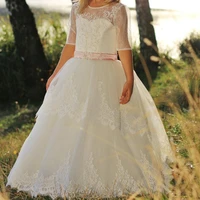 lace appliqued half sleeve flower girl dress custom made size girls christmas dresses for weddings
