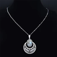 flower of life stainless steel bohemian necklace women flash stone silver color charm necklaces jewelry bijoux femme n4315s04