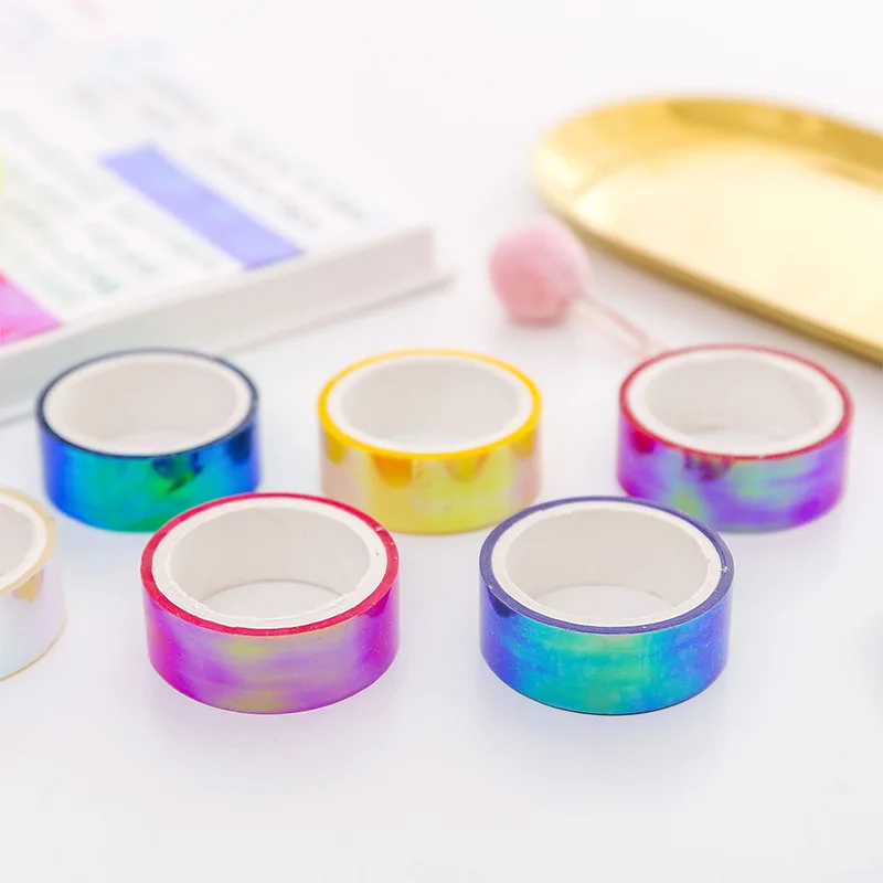 100 pcs/lot 1.5 cm Wide Cool Gradual Change Rainbow Decorative Colorful Tape DIY Scrapbooking Masking School Office Supply | Канцтовары