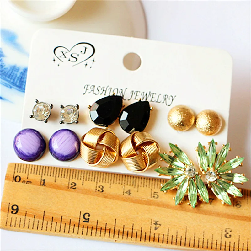 New fashion women jewelry wholesale girl party ear studs black/pink/white pretty 6 pairs /set earrings gift agent shipping | Украшения и