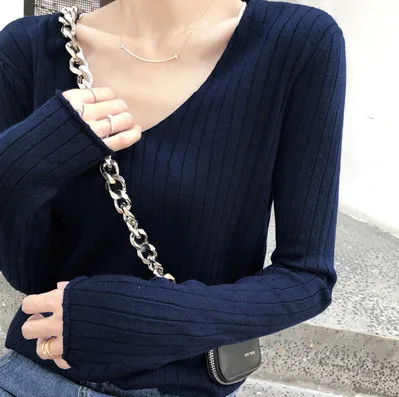 

V Neck Basic Swearter Women Fall Winter Pullover Korean Slim Knit Long Sleeve Sweater Top Winter Clothes Women