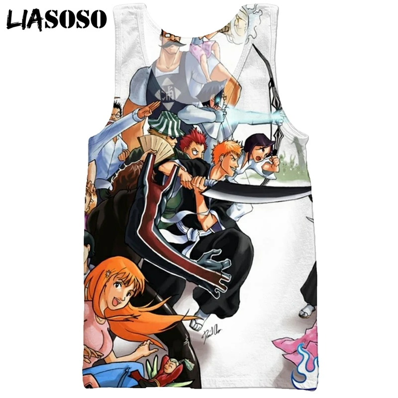 

LIASOSO 3D Print Men's Anime Bleach Streetwear Fashion Vest Sleeveless Cool Hip Hop Summer Casual Clothing Harajuku Tank Tops