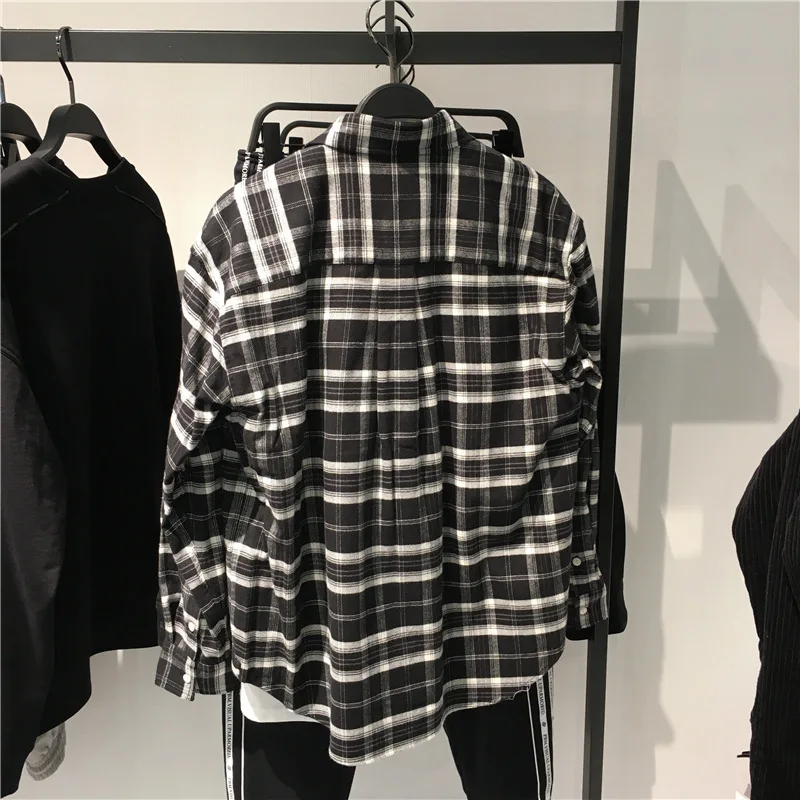 

2021 spring national fashion shirt, men's Long Sleeve Plaid loose embroidered frosted shirt b2chb1174