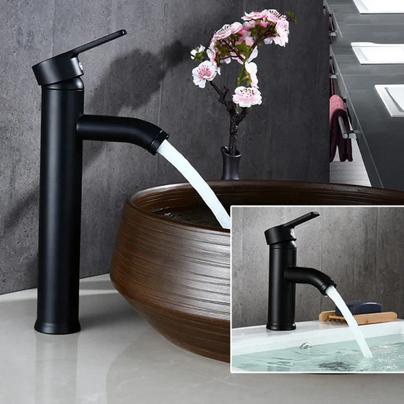 Black Color Stainless Steel Bathroom Basin Faucet Single Handle Cold And Hot Water Mixer | Обустройство дома