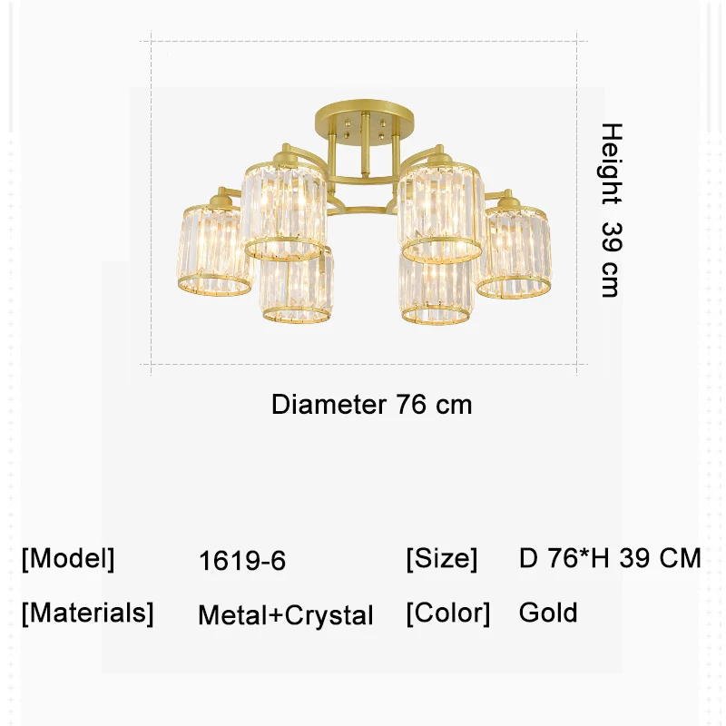 6 Light Современная хрустальная люстра, освещение для столовой, кухни, спальни, цепочка, подвесная люстра, потолочные золотые светильники - Цвет абажура: 6 Light