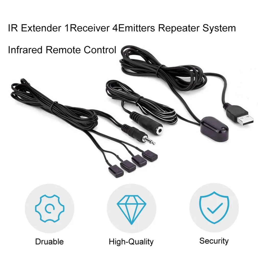 

new IR Extender 1 Receiver 4 Emitters Repeater System Infrared Remote Control black color durable portable