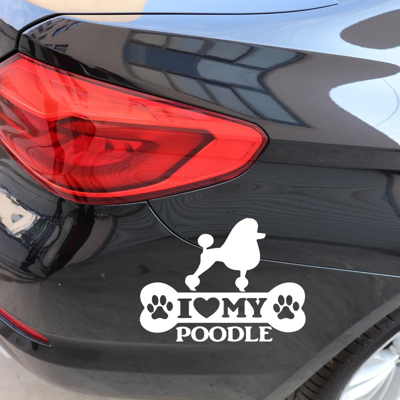

Creative Car Sticker Poodle Bone Dog Animal Fun PVC Decal In Black/silver 15x11.2cm