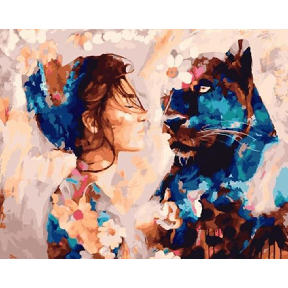 

No Frame Girl and Animals DIY Painting By Numbers Kit Handmade Gift Wall Decoration Home Decors Living Room Artworks Art Supply