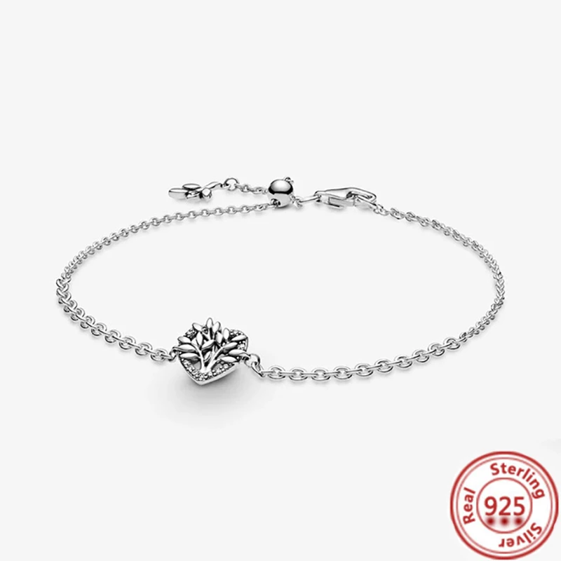 

Charm 925 Sterling Silver Bracelet Heart Angel Wings T-Bar Cuff Chain Sparkling Blue Disc Clasp Snake Chain Bracelet DIY Jewelry