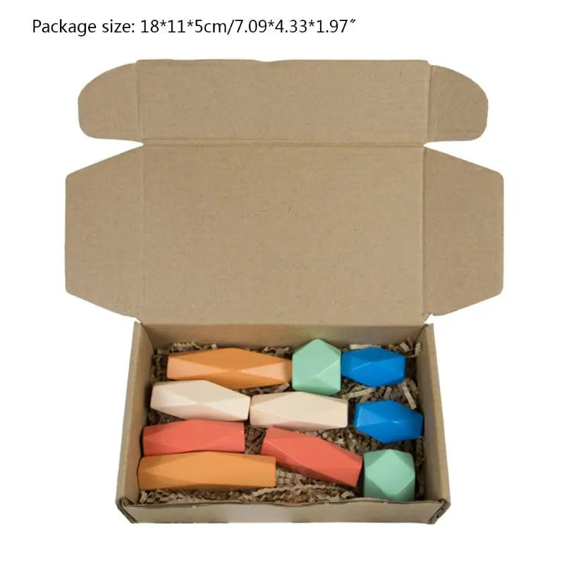 

HX5D 10 Pcs Children Wooden Colored Stone Stacking Game Building Block Kids Creative Educational Toys Gifts
