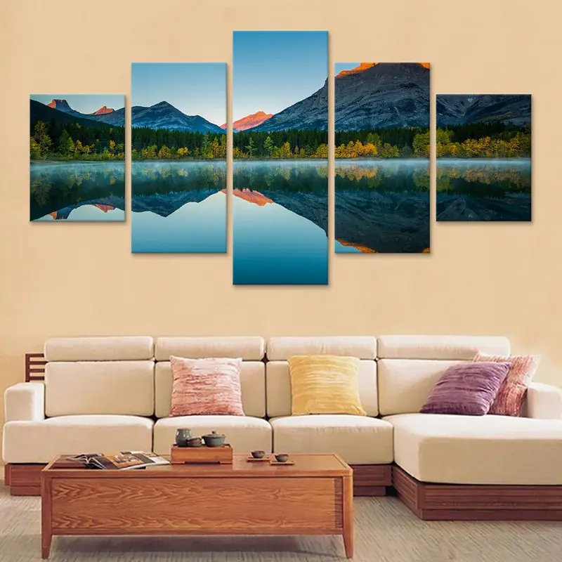 Озеро горы отражение Печать на холсте картина Гостиная Wall Art 5 шт. фотографии