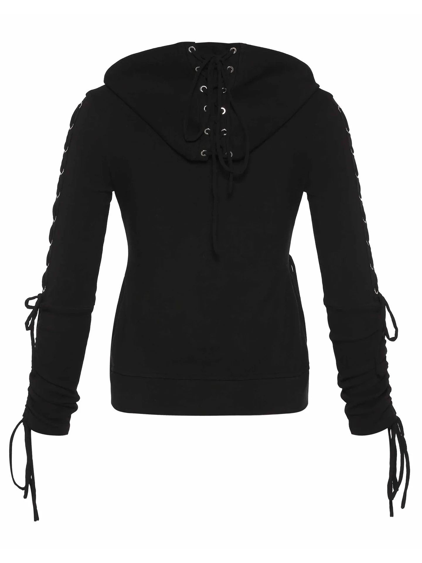 

Gothic Punk Women Hoodies Lace up Hooded Long Sleeve Casual Darkness Autumn winter Goth Black Sweatshirt Plus Size
