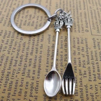 pp new alloy spoon fork keychain pendant antique silver jewelry accessories