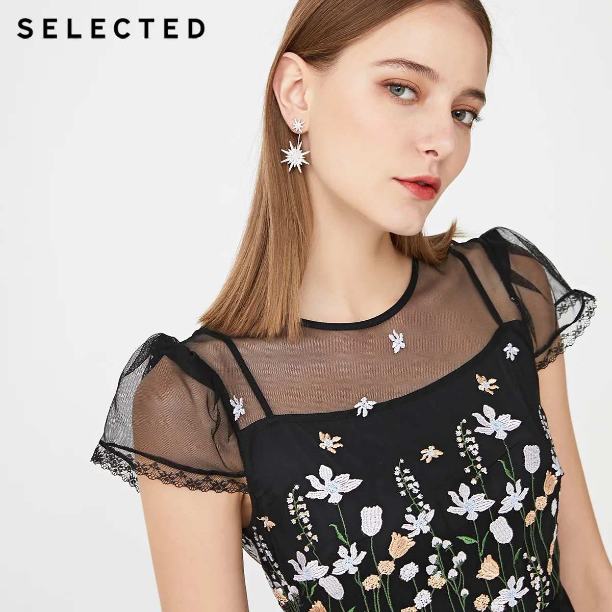 Выбранные лето Slim Fit кружевное платье с принтом и Обёрточная бумага Ширина плеч