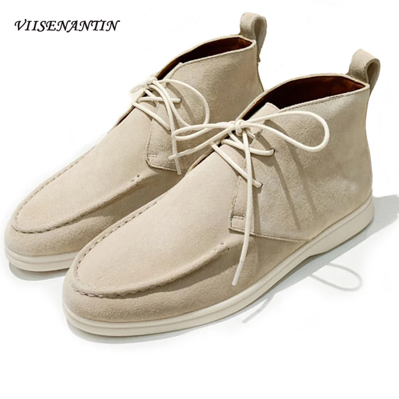 

High Top Kid Suede Women Walk Shallow Shoes Autumn New Arrival Lace Up Loafers Soft Sole Round Toe Designer Casual Flat Shoes