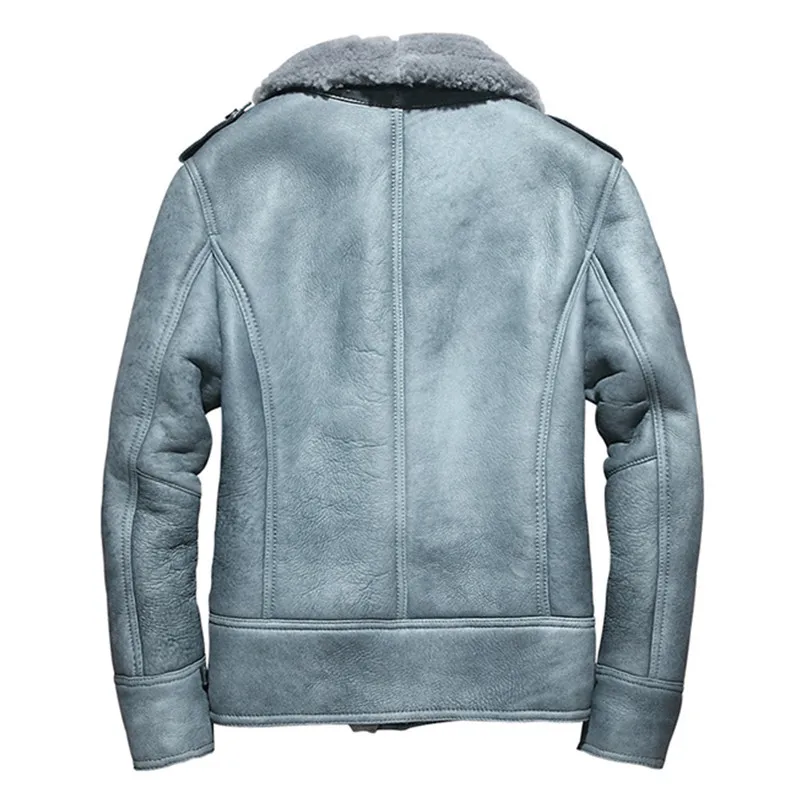 

2020 Blue Men Biker Leather Jacket Plus Size XXXXL Winter Thick Slim Fit Genuine Russian Shearling Coat FREE SHIPPING